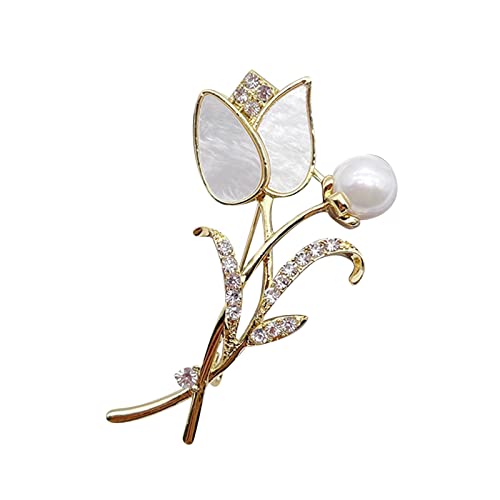 jieGorge Brosche Perle Temperamentvoll Mode edle künstliche Blume Strassbrooche Pin Brustel Strassparty-kristalline Frauen Brosche Perle (Gold, One Size) von jieGorge
