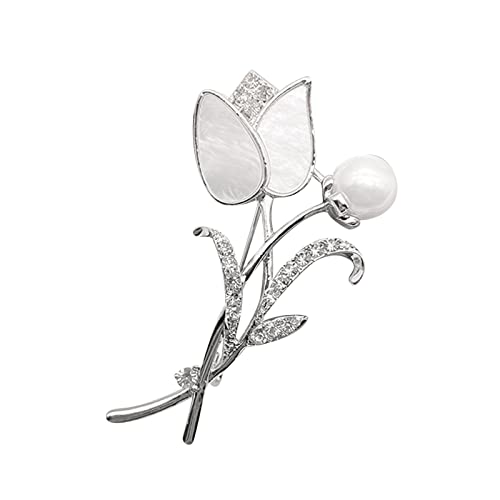 jieGorge Brosche Perle Temperamentvoll Mode edle künstliche Blume Strassbrooche Pin Brustel Strassparty-kristalline Frauen Brosche Perle (Silver, One Size) von jieGorge