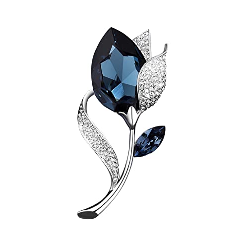 jieGorge Brosche Schmuck Geist Mode edle künstliche Blumenform Blaues Strass Brosche Stift Bruste Nadel Strass Party kristalline Frauen Brosche Brosche Schmuck (Blue, One Size) von jieGorge