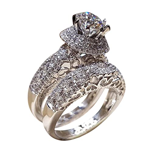 jieGorge Coole Ringe für Männer Acht runde Hohle Schnitzereien mit eingelegten Zinken Palettenring Silber weibliche Ringe (Silver, L) von jieGorge