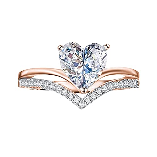 jieGorge Damen~Ring~Set Prinzessin personalisierte Diamant Zirkon Herzförmige Verlobungsringe für Frauen (Rose Gold, 10) von jieGorge