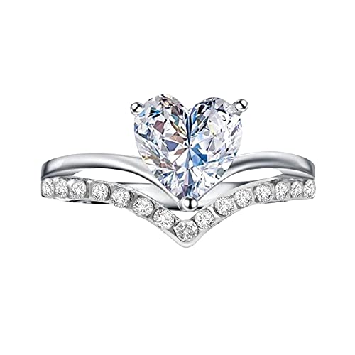 jieGorge Damen~Ring~Set Prinzessin personalisierte Diamant Zirkon Herzförmige Verlobungsringe für Frauen (Silver, 5) von jieGorge