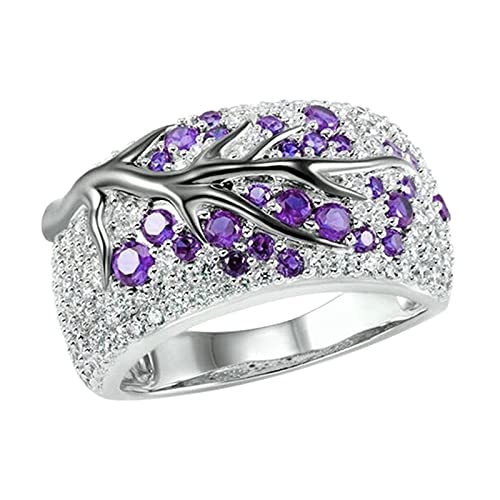 jieGorge Damenringe Größe 8 Hochzeit Lum Damen Damen Ring Zirkon P Ring Zweig Kreative Blumenringe Modekreativer, Leichter, Verstellbarer Persönlichkeitsring für Damen (Purple, 6) von jieGorge
