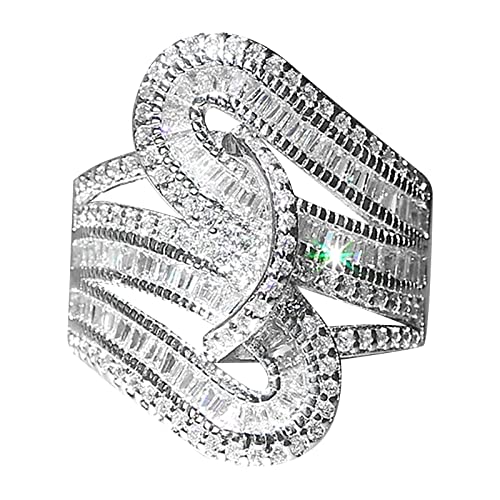 jieGorge Damenringe Paar Princess Cut Diamond Set Ring Mode Luxus Frauen Engagement Hochzeit Schmuck Modekreativer, Leichter, Verstellbarer Persönlichkeitsring für Damen (Silver, 8) von jieGorge