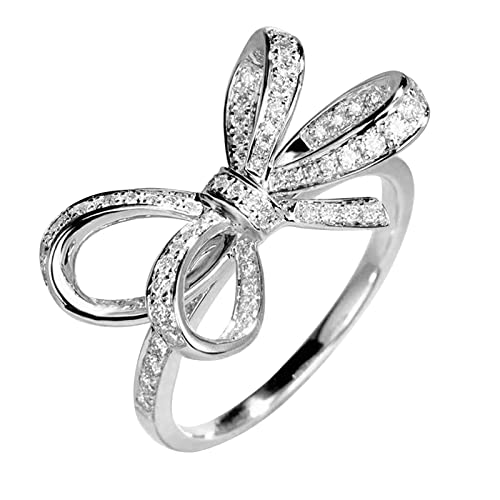 jieGorge Damenringe Volle Diamanten Schleife und Verlobungsring für Mode Modekreativer, Leichter, Verstellbarer Persönlichkeitsring für Damen (Silver, 9) von jieGorge