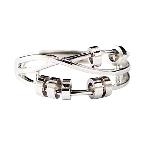 jieGorge Daumenringe für Frauen Mode Temperament Multi Layer DREI Ring Smart Ring Rotierender Transfer Bead Ring Dekompressionsangst Ring (A, One Size) von jieGorge
