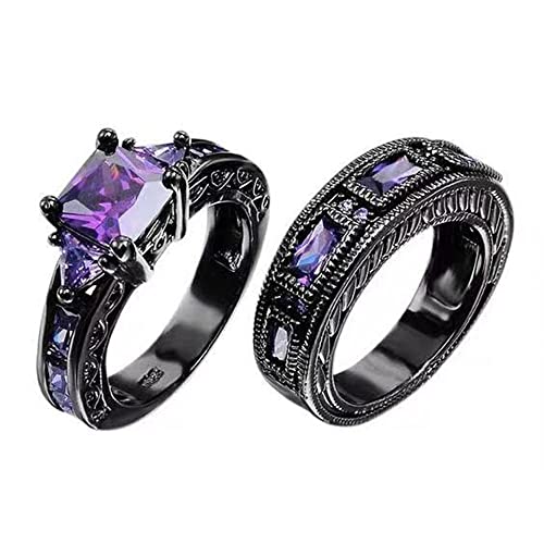 jieGorge Ehering~Set für Frauen Lady Cut Band Shiny Ring Sets Zirkonia Braut Cubics Mode Hochzeit lila Edelstein Eheringe Ringe Verlobungsringe (Purple, 9) von jieGorge
