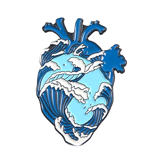 jieGorge Frauen Brosche Herz Kleidung Anstecknadeln Tasche Broschen Blaue Brosche Menschliche Kreative Meer Emaille Pins Wellenbrosche Frauen Brosche (A, One Size) von jieGorge