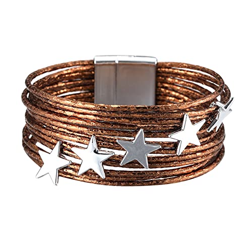 jieGorge Freundschaftsarmbänder Ostern Mädchen Manschette Armband Set Multilayer Wrap Armband Stern Armband Magnetverschluss Armband für Frauen Schlagarmbänder (Brown, One Size) von jieGorge