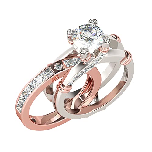 jieGorge Größe 4 Ringe In und 1 2 mit Zirkonring Kreative Mode Vielseitiges Kombinationsset Ringringe Modekreativer, Leichter, Verstellbarer Persönlichkeitsring für Damen (Rose Gold10, 10) von jieGorge