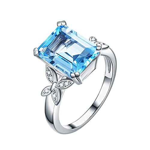 jieGorge Größe 4 Ringe Luxuriöses Aquamarin-Zirkon-Quadrat-Ring-Verlobungsring-Armband Modekreativer, Leichter, Verstellbarer Persönlichkeitsring für Damen (Sky Blue, 8) von jieGorge