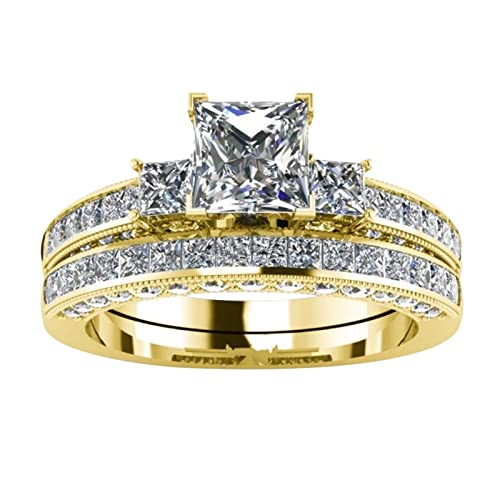 jieGorge Große Ringe Kristallring Paar Schmuck Amerikanischer und Diamantbesetzter Ring Europäischer Ring Damenringe Modekreativer, Leichter, Verstellbarer Persönlichkeitsring für Damen (Gold, 6) von jieGorge