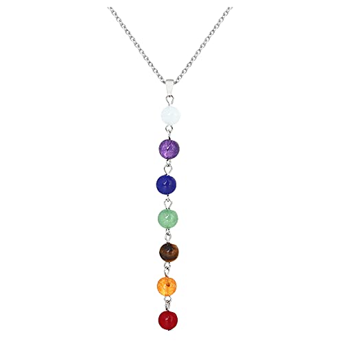 jieGorge Halskette mit Amethyst für Frauen Perlen Edelstein 7 Halskette Steine Heilschmuck Halskette Anhänger Halsketten Anhänger Edelstahlhalskette für Männer (C, One Size) von jieGorge
