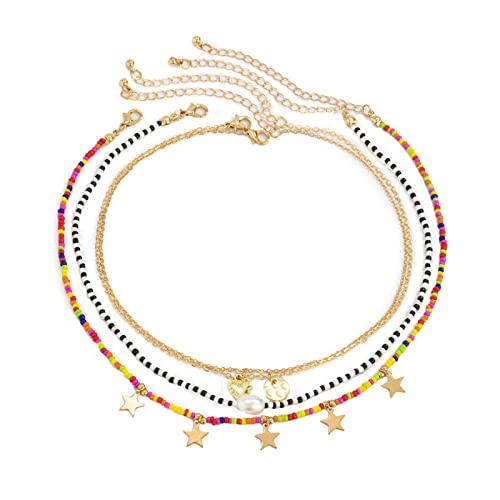 jieGorge Halskette mit Blumenanhänger Retro Kontrast Beige Perlenkette Damen Einfache Böhmische Quaste Handgewebte Halskette Anhänger (GD1, One Size) von jieGorge