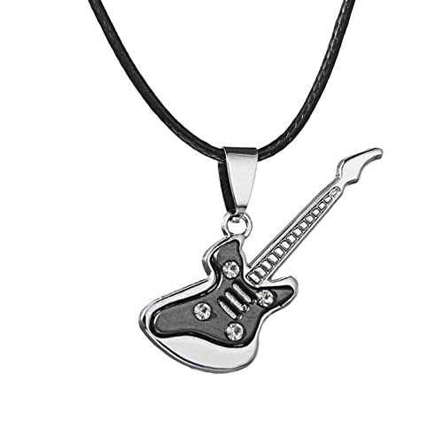 jieGorge Halskette mit Diamantschliff für Frauen Anhänger Stahl Schmuck Gitarre Geschenk Paar Edelstahl Gitarre Personalisierte Halsketten & Anhänger Edelstahlkette für Herren (C, One Size) von jieGorge