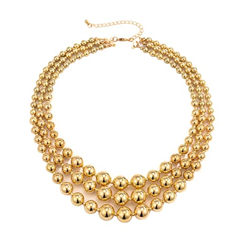 jieGorge Halskette mit Tieranhänger Übertriebene mehrschichtige geometrische Metallrunde Perlenkragen Persönlichkeit Punk Set Stacking Halskette weiblich Herren Halskette Kette (Gold, One Size) von jieGorge