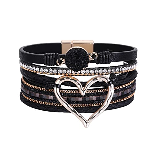 jieGorge Herren Armbänder Ostern Frauen Manschette Armband Set Multilayer Wrap Armband Kristall Herz Armband Magnetverschluss Armband für Frauen Silberarmbänder Für Frauen (Black, One Size) von jieGorge