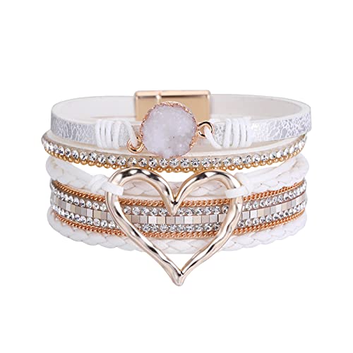 jieGorge Herren Armbänder Ostern Frauen Manschette Armband Set Multilayer Wrap Armband Kristall Herz Armband Magnetverschluss Armband für Frauen Silberarmbänder Für Frauen (White, One Size) von jieGorge