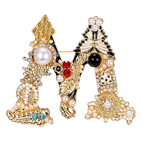 jieGorge Kanal-Brosche für Frauen Anfangsbrosche mit Kristallperlen, vergoldet, Emaille, Farbiger Buchstabe, Buchstabe, Brosche, Brosche, Schmuck Kanal-Brosche für Frauen (E, One Size) von jieGorge