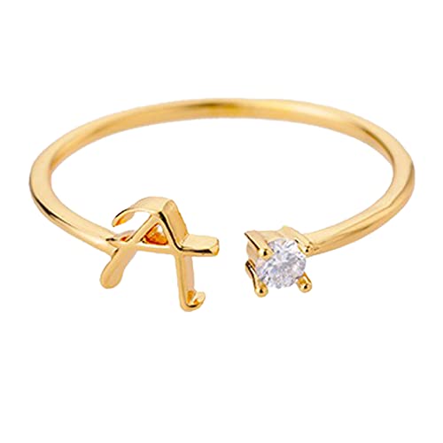 jieGorge Kostüm Ringe Gold Personalisierter Strass 26 Anfangsring Schmuck Personalisierter Anfangsbuchstabe Offener Ring Mit Strass Ring Für Frauen (A, One Size) von jieGorge