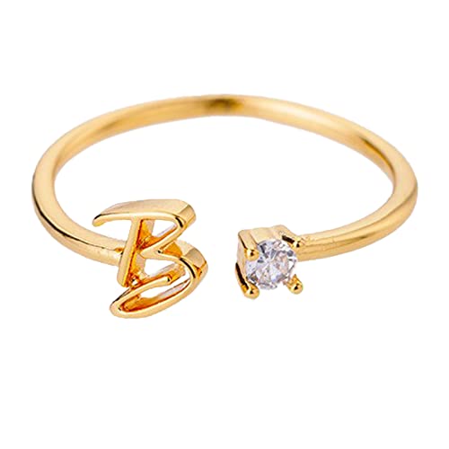 jieGorge Kostüm Ringe Gold Personalisierter Strass 26 Anfangsring Schmuck Personalisierter Anfangsbuchstabe Offener Ring Mit Strass Ring Für Frauen (B, One Size) von jieGorge