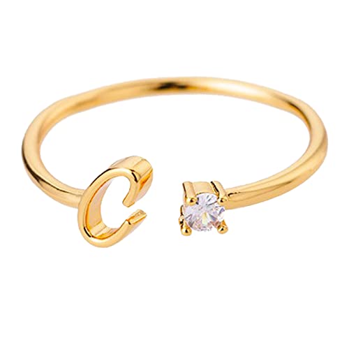 jieGorge Kostüm Ringe Gold Personalisierter Strass 26 Anfangsring Schmuck Personalisierter Anfangsbuchstabe Offener Ring Mit Strass Ring Für Frauen (C, One Size) von jieGorge