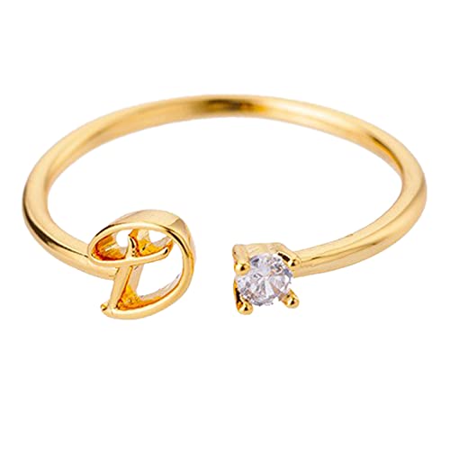 jieGorge Kostüm Ringe Gold Personalisierter Strass 26 Anfangsring Schmuck Personalisierter Anfangsbuchstabe Offener Ring Mit Strass Ring Für Frauen (D, One Size) von jieGorge