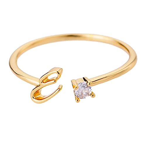 jieGorge Kostüm Ringe Gold Personalisierter Strass 26 Anfangsring Schmuck Personalisierter Anfangsbuchstabe Offener Ring Mit Strass Ring Für Frauen (E, One Size) von jieGorge