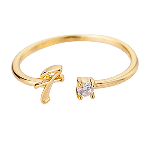 jieGorge Kostüm Ringe Gold Personalisierter Strass 26 Anfangsring Schmuck Personalisierter Anfangsbuchstabe Offener Ring Mit Strass Ring Für Frauen (F, One Size) von jieGorge