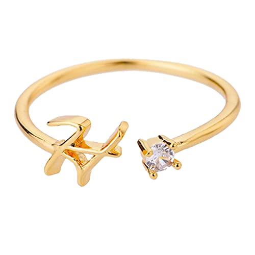jieGorge Kostüm Ringe Gold Personalisierter Strass 26 Anfangsring Schmuck Personalisierter Anfangsbuchstabe Offener Ring Mit Strass Ring Für Frauen (H, One Size) von jieGorge