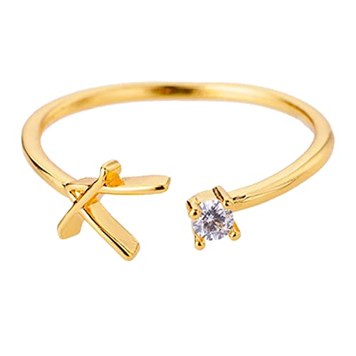jieGorge Kostüm Ringe Gold Personalisierter Strass 26 Anfangsring Schmuck Personalisierter Anfangsbuchstabe Offener Ring Mit Strass Ring Für Frauen (K, One Size) von jieGorge