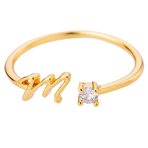 jieGorge Kostüm Ringe Gold Personalisierter Strass 26 Anfangsring Schmuck Personalisierter Anfangsbuchstabe Offener Ring Mit Strass Ring Für Frauen (M, One Size) von jieGorge