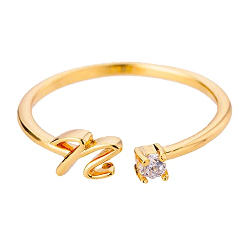 jieGorge Kostüm Ringe Gold Personalisierter Strass 26 Anfangsring Schmuck Personalisierter Anfangsbuchstabe Offener Ring Mit Strass Ring Für Frauen (N, One Size) von jieGorge
