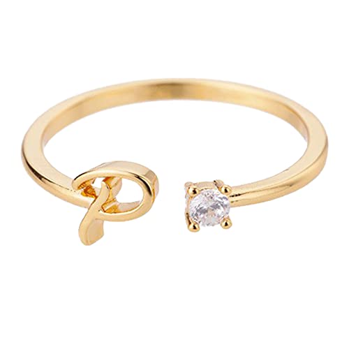 jieGorge Kostüm Ringe Gold Personalisierter Strass 26 Anfangsring Schmuck Personalisierter Anfangsbuchstabe Offener Ring Mit Strass Ring Für Frauen (P, One Size) von jieGorge