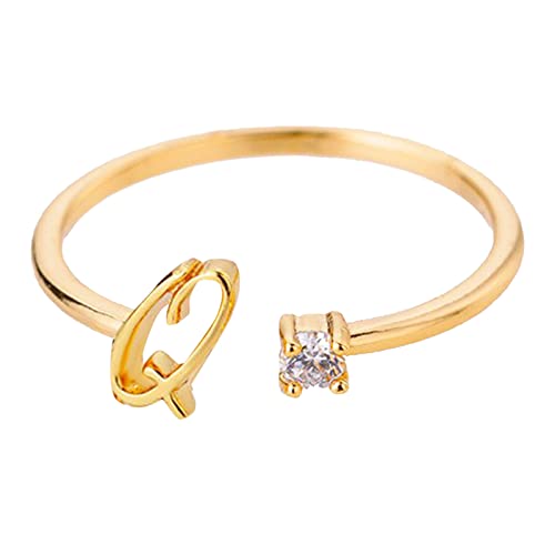 jieGorge Kostüm Ringe Gold Personalisierter Strass 26 Anfangsring Schmuck Personalisierter Anfangsbuchstabe Offener Ring Mit Strass Ring Für Frauen (Q, One Size) von jieGorge