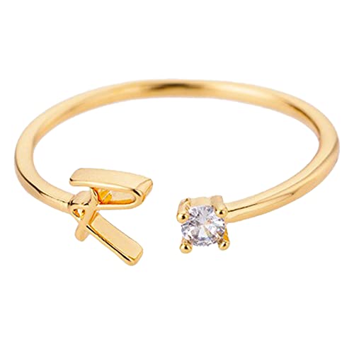 jieGorge Kostüm Ringe Gold Personalisierter Strass 26 Anfangsring Schmuck Personalisierter Anfangsbuchstabe Offener Ring Mit Strass Ring Für Frauen (R, One Size) von jieGorge