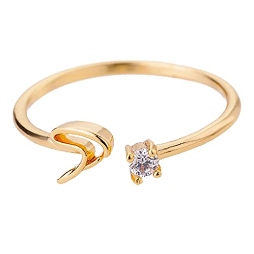jieGorge Kostüm Ringe Gold Personalisierter Strass 26 Anfangsring Schmuck Personalisierter Anfangsbuchstabe Offener Ring Mit Strass Ring Für Frauen (S, One Size) von jieGorge