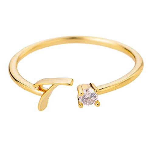 jieGorge Kostüm Ringe Gold Personalisierter Strass 26 Anfangsring Schmuck Personalisierter Anfangsbuchstabe Offener Ring Mit Strass Ring Für Frauen (T, One Size) von jieGorge