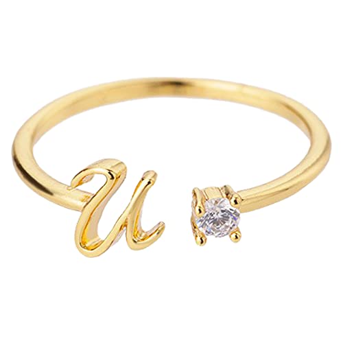 jieGorge Kostüm Ringe Gold Personalisierter Strass 26 Anfangsring Schmuck Personalisierter Anfangsbuchstabe Offener Ring Mit Strass Ring Für Frauen (U, One Size) von jieGorge