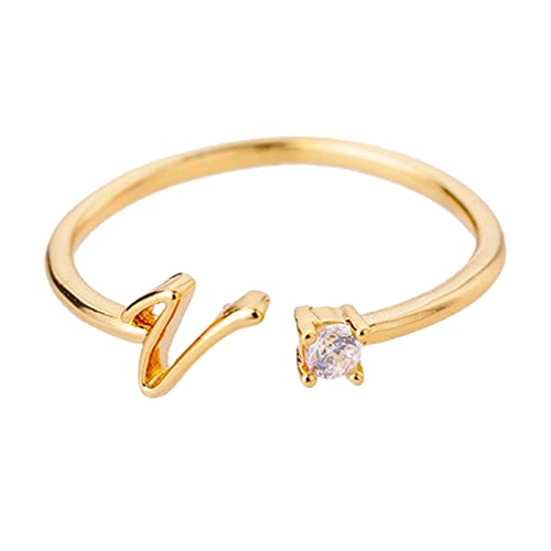jieGorge Kostüm Ringe Gold Personalisierter Strass 26 Anfangsring Schmuck Personalisierter Anfangsbuchstabe Offener Ring Mit Strass Ring Für Frauen (V, One Size) von jieGorge