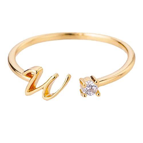 jieGorge Kostüm Ringe Gold Personalisierter Strass 26 Anfangsring Schmuck Personalisierter Anfangsbuchstabe Offener Ring Mit Strass Ring Für Frauen (W, One Size) von jieGorge