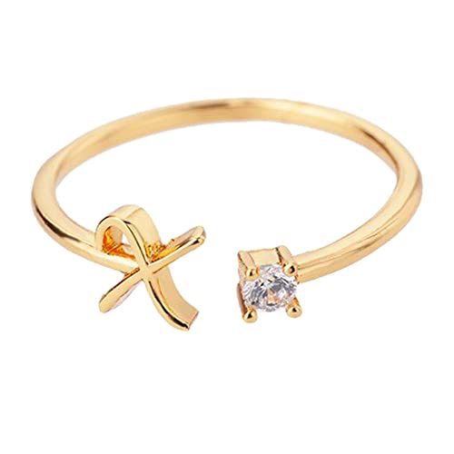 jieGorge Kostüm Ringe Gold Personalisierter Strass 26 Anfangsring Schmuck Personalisierter Anfangsbuchstabe Offener Ring Mit Strass Ring Für Frauen (X, One Size) von jieGorge