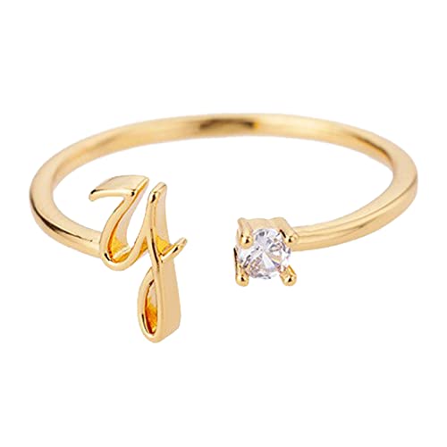jieGorge Kostüm Ringe Gold Personalisierter Strass 26 Anfangsring Schmuck Personalisierter Anfangsbuchstabe Offener Ring Mit Strass Ring Für Frauen (Y, One Size) von jieGorge
