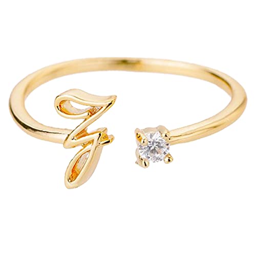 jieGorge Kostüm Ringe Gold Personalisierter Strass 26 Anfangsring Schmuck Personalisierter Anfangsbuchstabe Offener Ring Mit Strass Ring Für Frauen (Z, One Size) von jieGorge