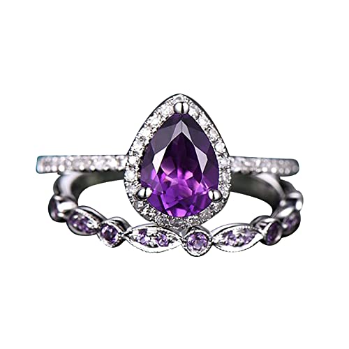 jieGorge Kristallring Glänzender Amethyst Ring Tropfenform Zirkonia Versprechen Ringe Set Teardrop Ring Verlobung Ehering Ring Sets (Purple, 6) von jieGorge