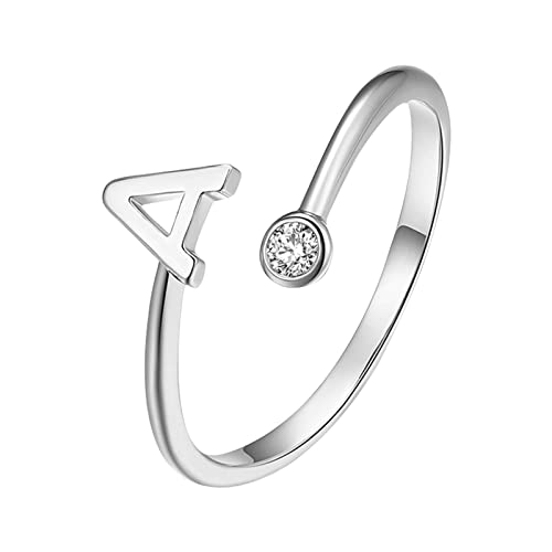 jieGorge Männer Ringe Modische plattierte Silber-Öffnungsbuchstaben mit -verstellbarem Ring-Damen-Schmuck Modekreativer, Leichter, Verstellbarer Persönlichkeitsring für Damen (A, One Size) von jieGorge