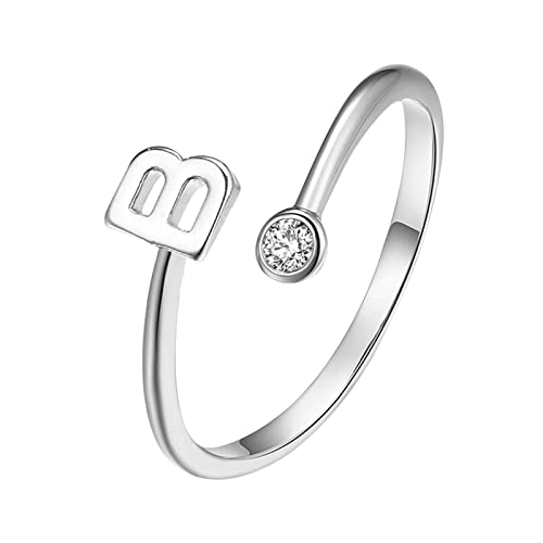 jieGorge Männer Ringe Modische plattierte Silber-Öffnungsbuchstaben mit -verstellbarem Ring-Damen-Schmuck Modekreativer, Leichter, Verstellbarer Persönlichkeitsring für Damen (B, One Size) von jieGorge