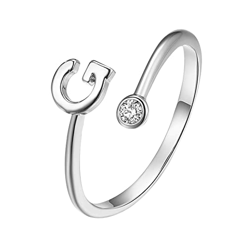 jieGorge Männer Ringe Modische plattierte Silber-Öffnungsbuchstaben mit -verstellbarem Ring-Damen-Schmuck Modekreativer, Leichter, Verstellbarer Persönlichkeitsring für Damen (G, One Size) von jieGorge