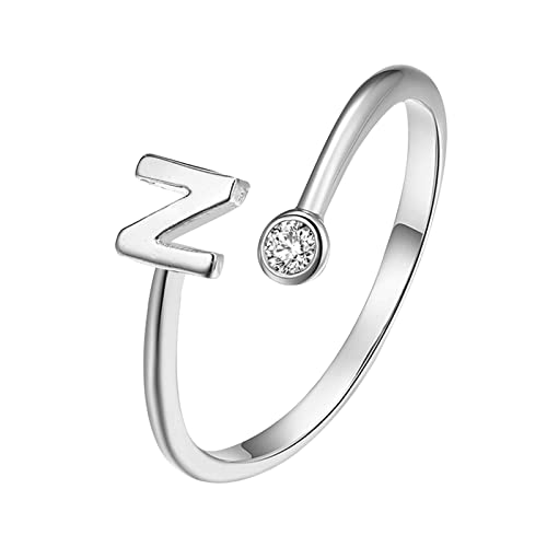 jieGorge Männer Ringe Modische plattierte Silber-Öffnungsbuchstaben mit -verstellbarem Ring-Damen-Schmuck Modekreativer, Leichter, Verstellbarer Persönlichkeitsring für Damen (N, One Size) von jieGorge