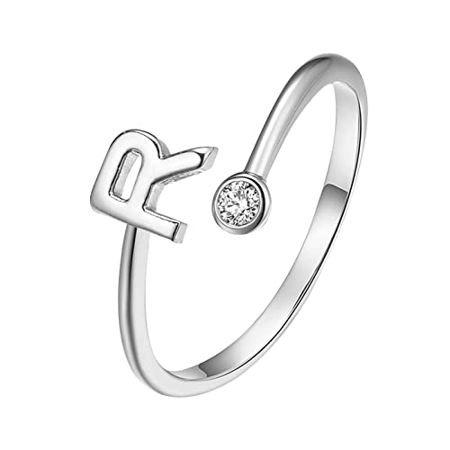 jieGorge Männer Ringe Modische plattierte Silber-Öffnungsbuchstaben mit -verstellbarem Ring-Damen-Schmuck Modekreativer, Leichter, Verstellbarer Persönlichkeitsring für Damen (R, One Size) von jieGorge